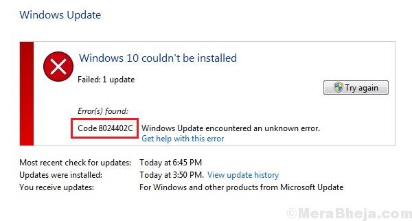 Windows update error code 8024402c fix